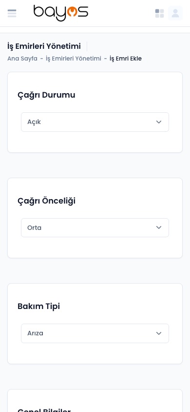 bayOS mobil iş emri formu