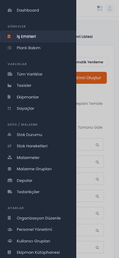 bayOS mobil menü